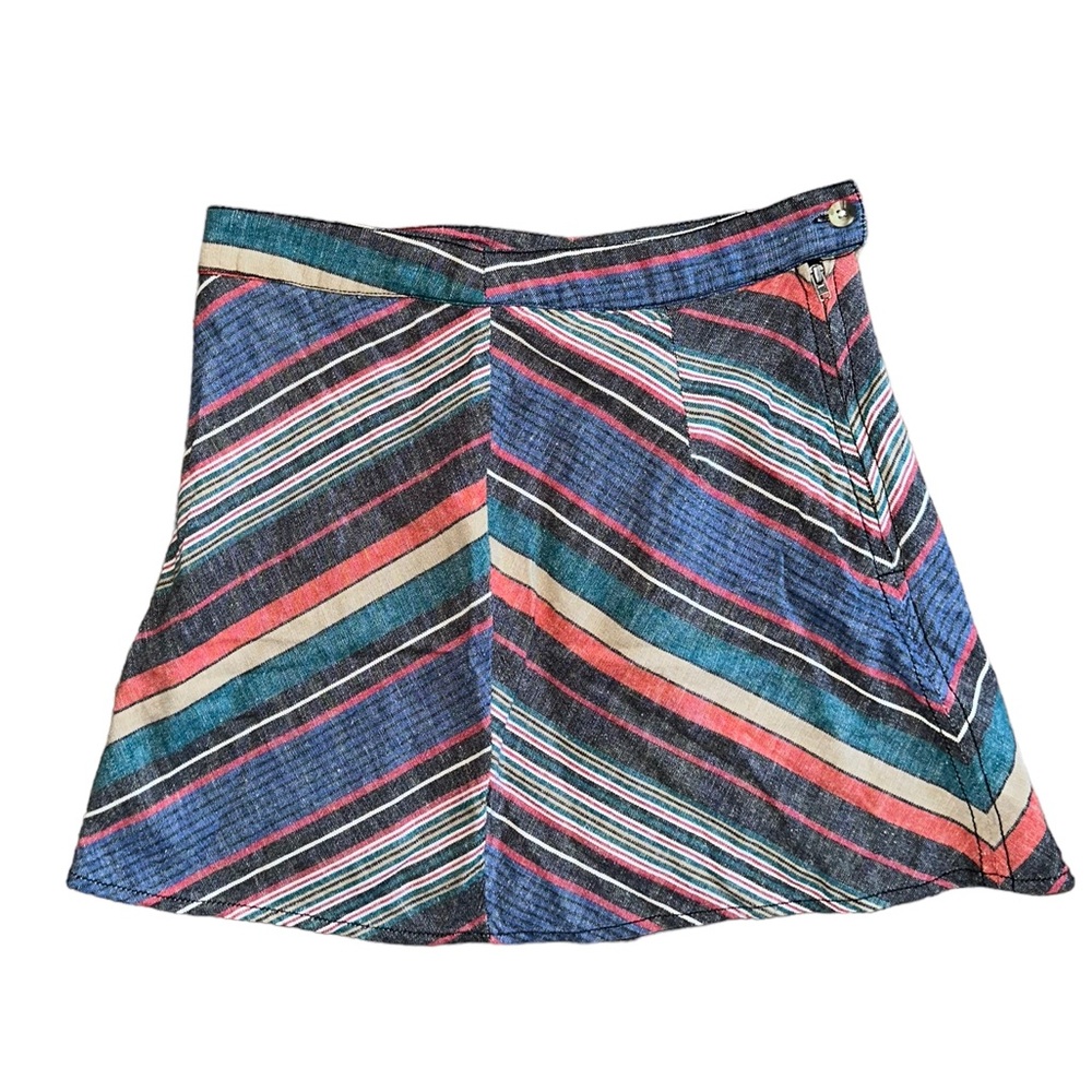 Free People Yours Truly Vintage Red Chevron Stripe Western Linen Mini Skirt 0 XS - Picture 6 of 14